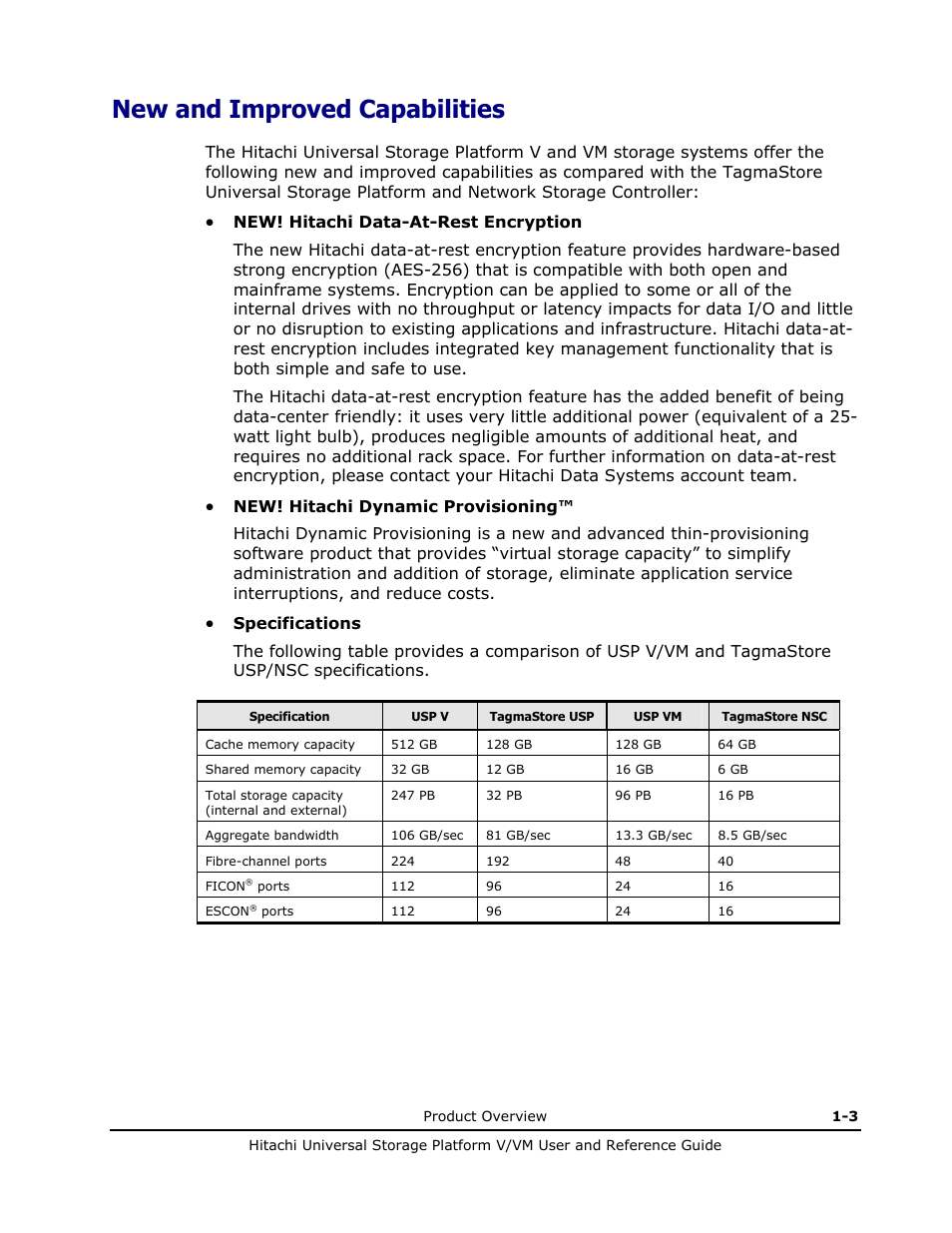 New and improved capabilities, New and improved capabilities -3 | Hitachi Universal Storage Platform VM User Manual | Page 17 / 102