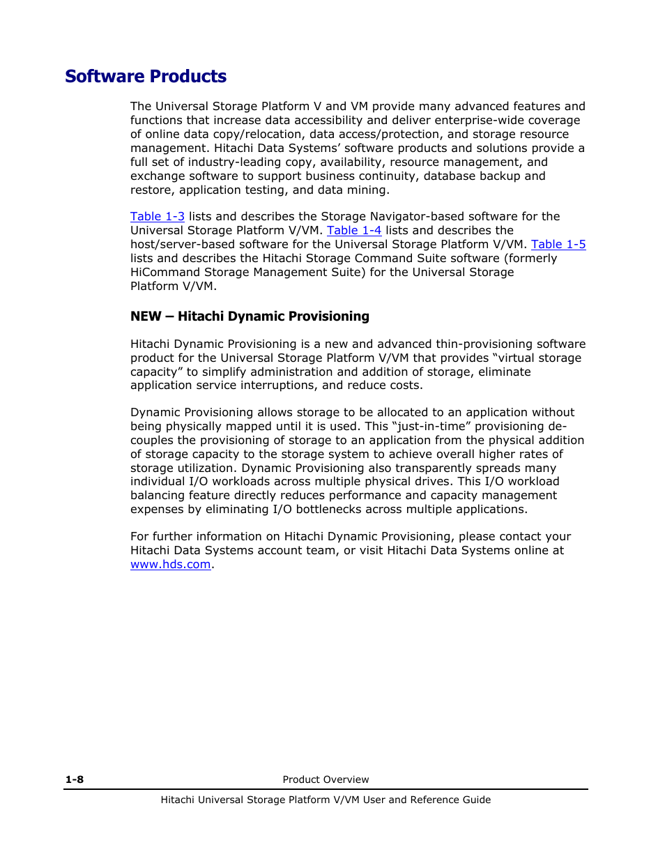 Software products, Software products -8 | Hitachi Universal Storage Platform VM User Manual | Page 22 / 102