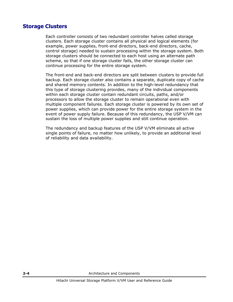 Storage clusters, Storage clusters -4 | Hitachi Universal Storage Platform VM User Manual | Page 30 / 102