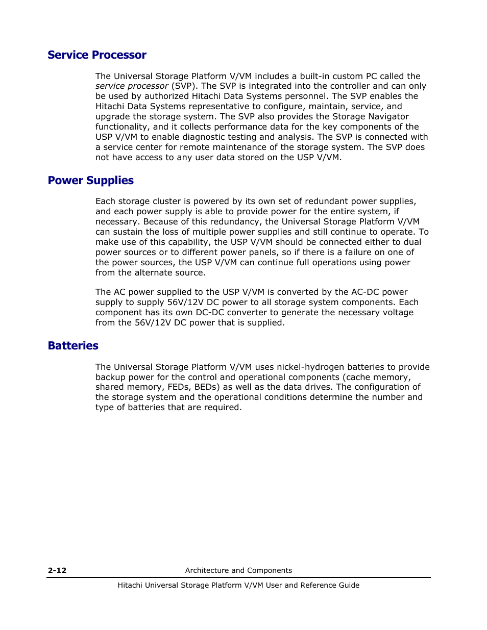 Service processor, Power supplies, Batteries | Service processor -12, Power supplies -12, Batteries -12 | Hitachi Universal Storage Platform VM User Manual | Page 38 / 102