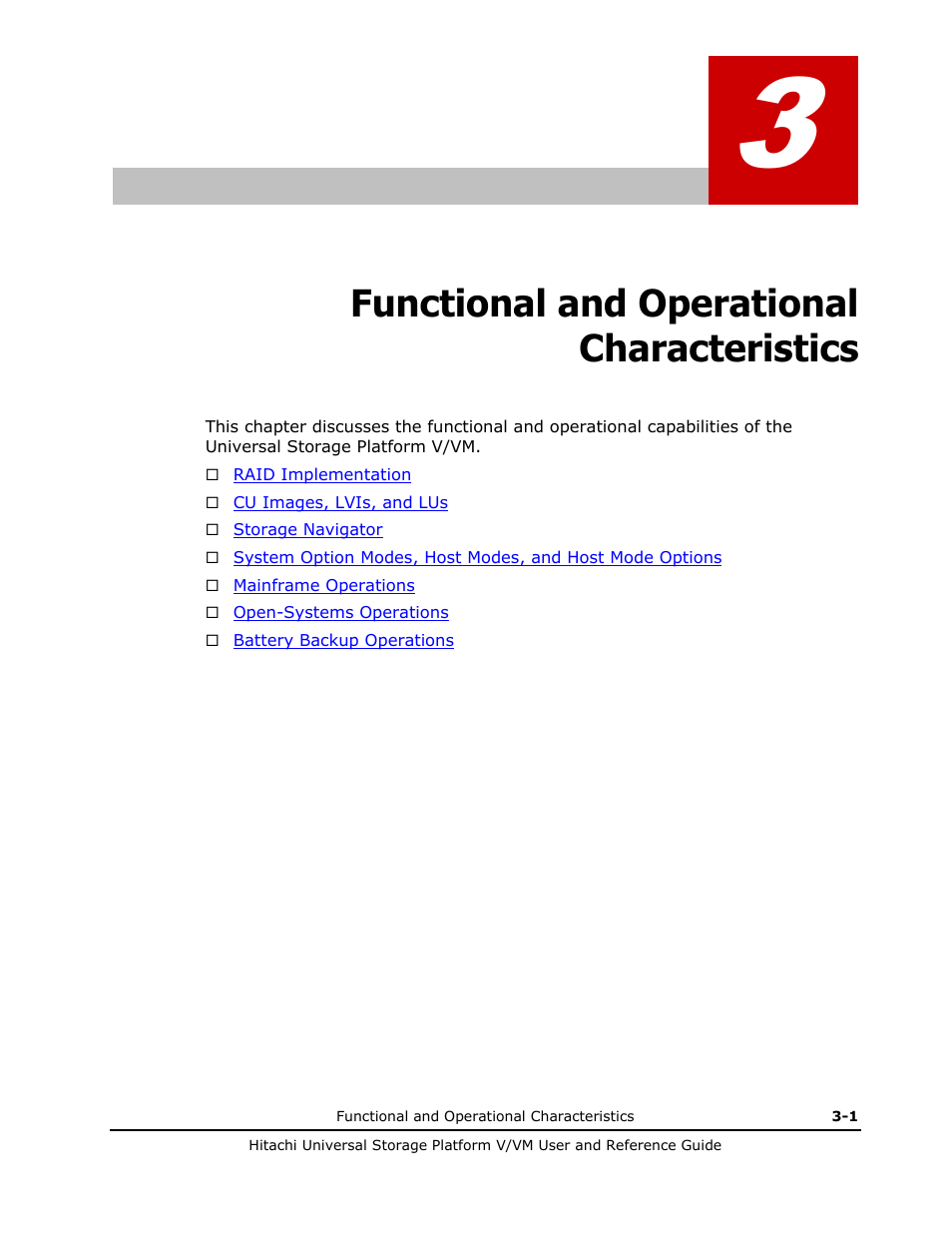 Functional and operational characteristics, Functional and operational characteristics -1 | Hitachi Universal Storage Platform VM User Manual | Page 45 / 102
