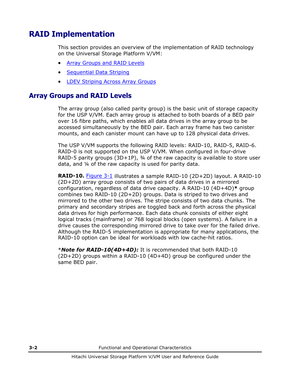 Raid implementation, Array groups and raid levels, Raid implementation -2 | Array groups and raid levels -2 | Hitachi Universal Storage Platform VM User Manual | Page 46 / 102