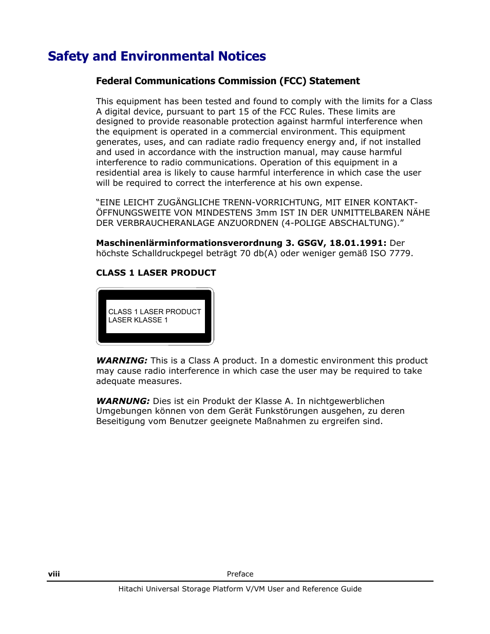 Safety and environmental notices | Hitachi Universal Storage Platform VM User Manual | Page 8 / 102