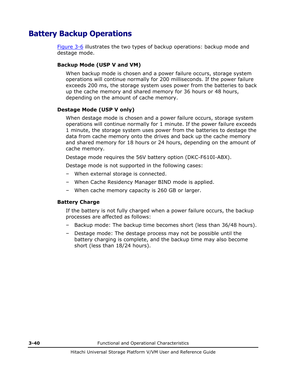 Battery backup operations, Battery backup operations -40 | Hitachi Universal Storage Platform VM User Manual | Page 84 / 102