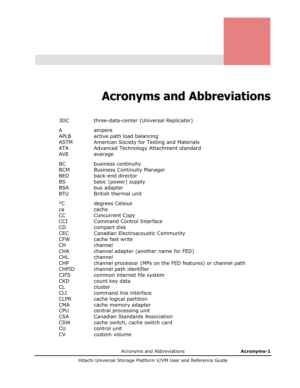 Acronyms and abbreviations | Hitachi Universal Storage Platform VM User Manual | Page 93 / 102