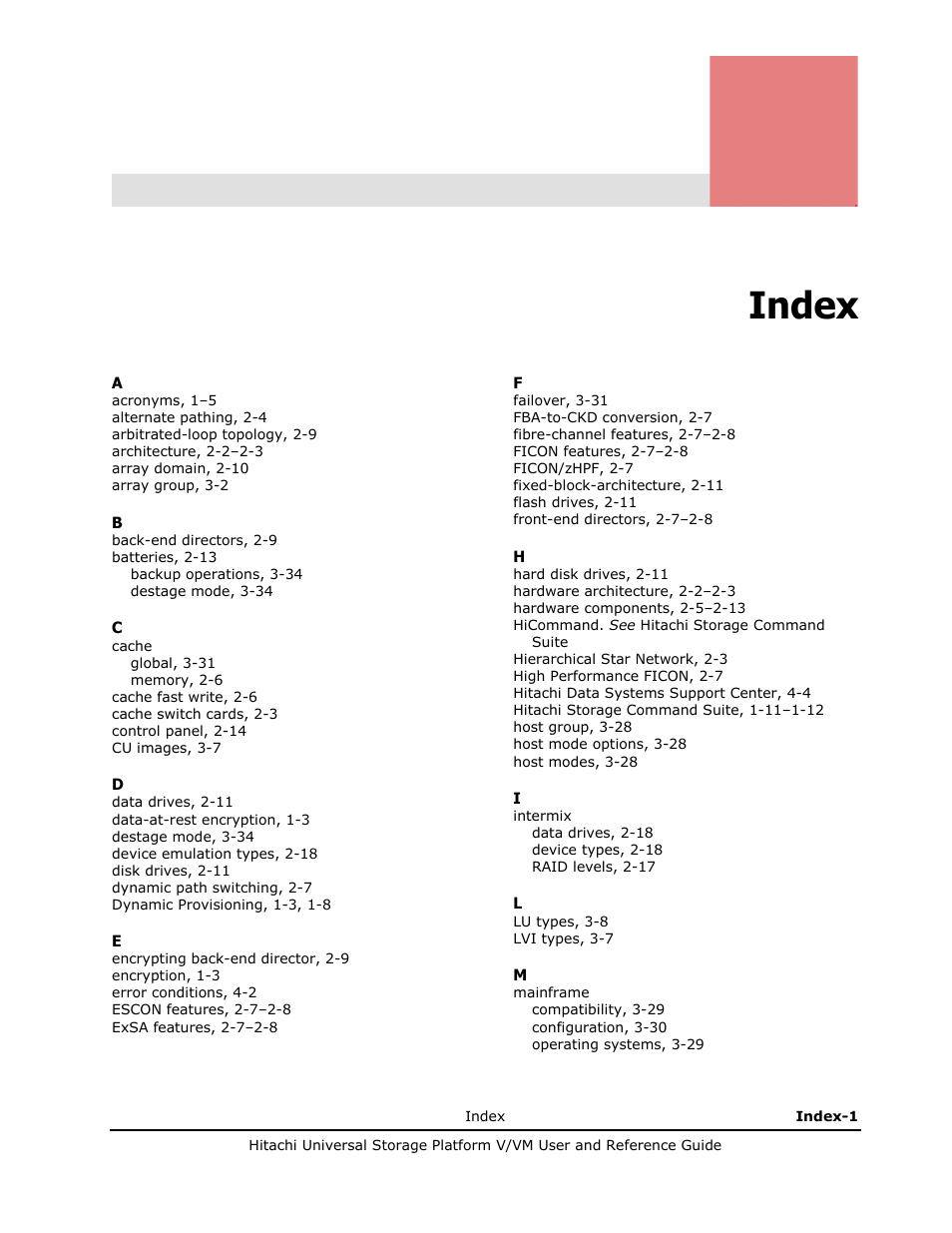 Index | Hitachi Universal Storage Platform VM User Manual | Page 99 / 102