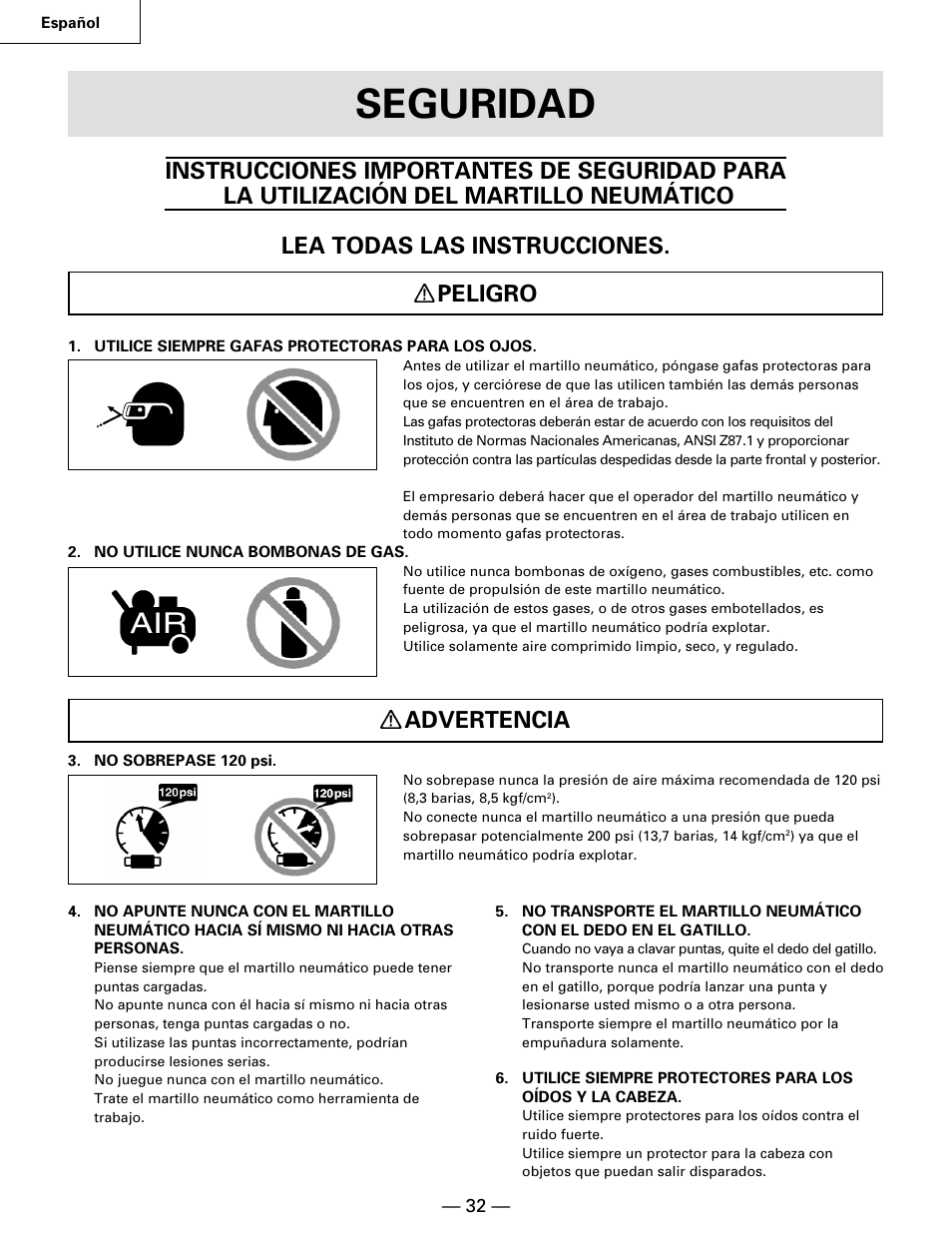 Seguridad, Advertencia | Hitachi NR90AA User Manual | Page 32 / 48