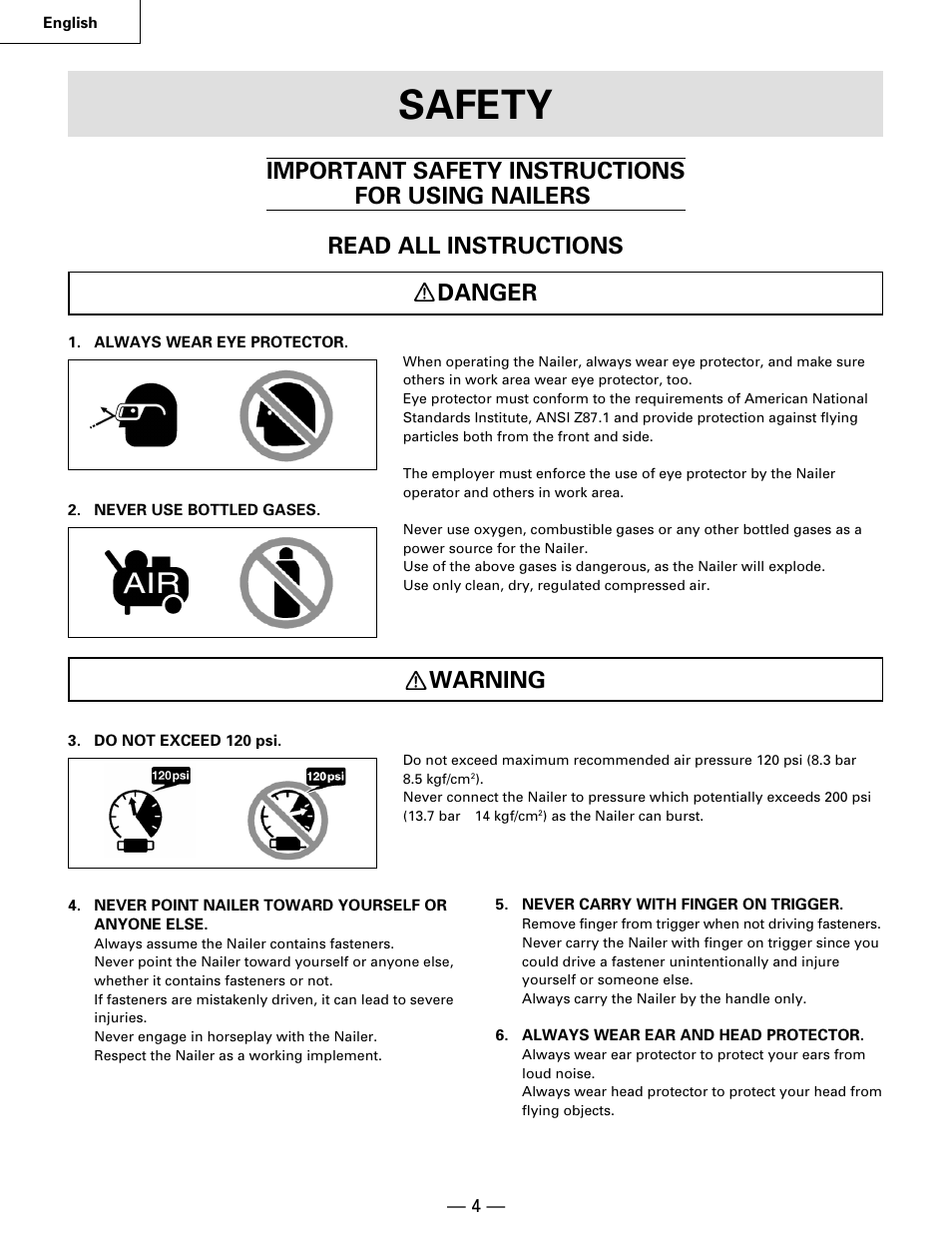 Safety, Warning | Hitachi NR90AA User Manual | Page 4 / 48