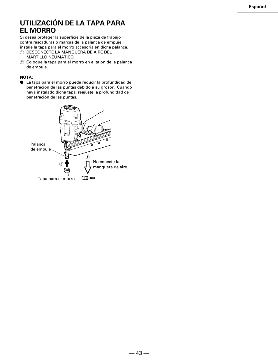 Utilización de la tapa para el morro | Hitachi NR90AA User Manual | Page 43 / 48