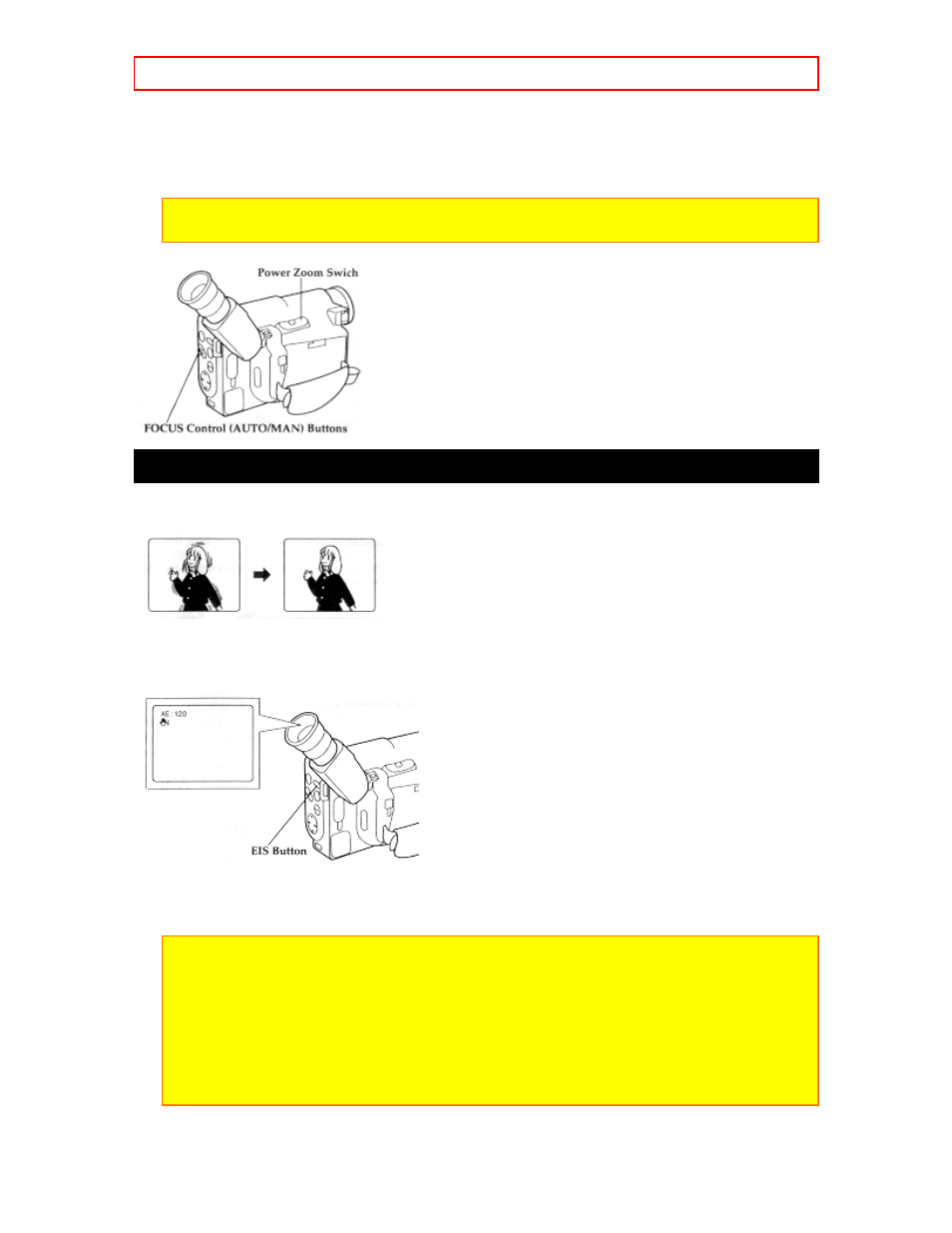 Using the electronic image stabilizer, Advanced techniques - 38 | Hitachi VM-H620A User Manual | Page 38 / 61