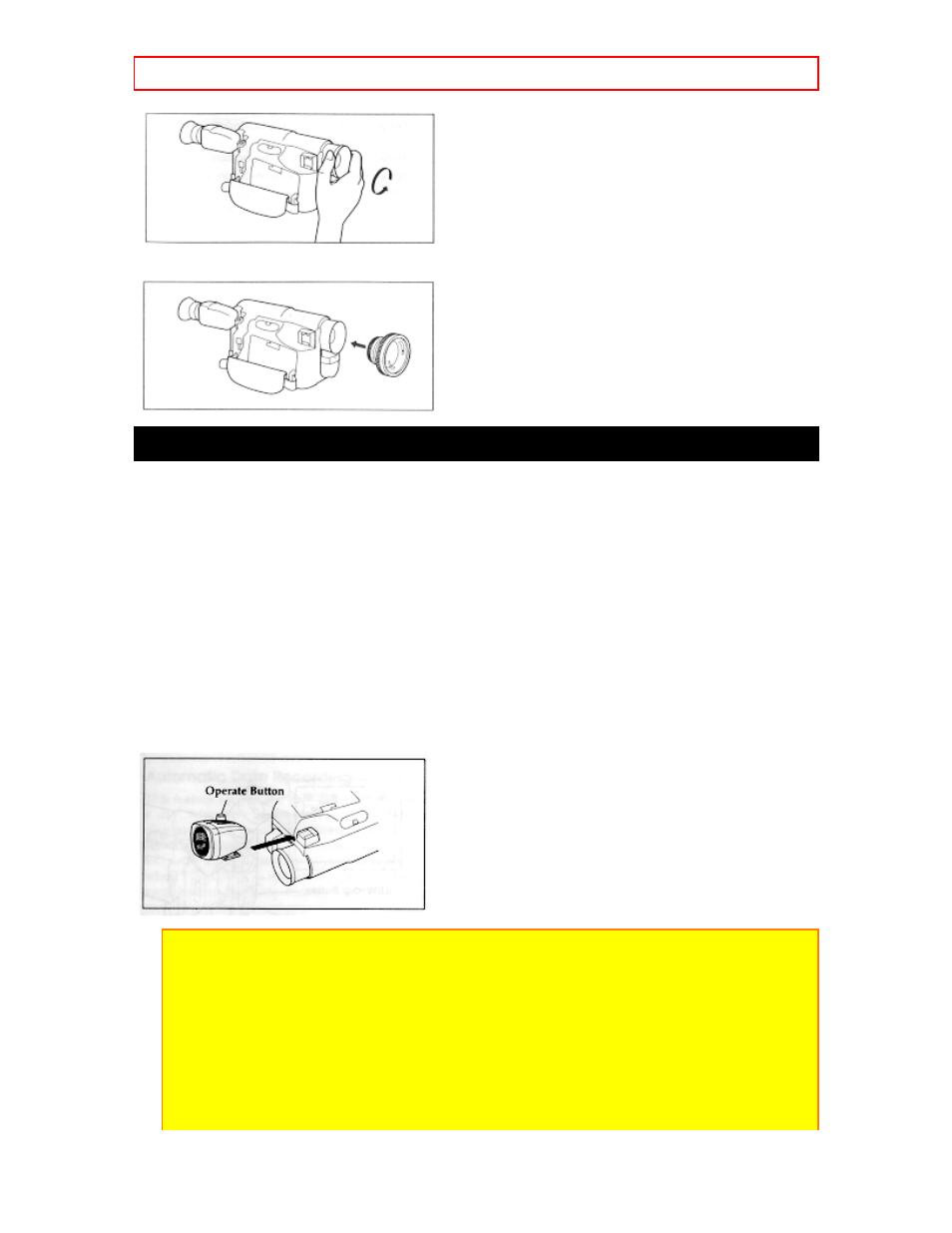 Attaching the optional dc camera light, Advanced techniques - 52 | Hitachi VM-H620A User Manual | Page 52 / 61