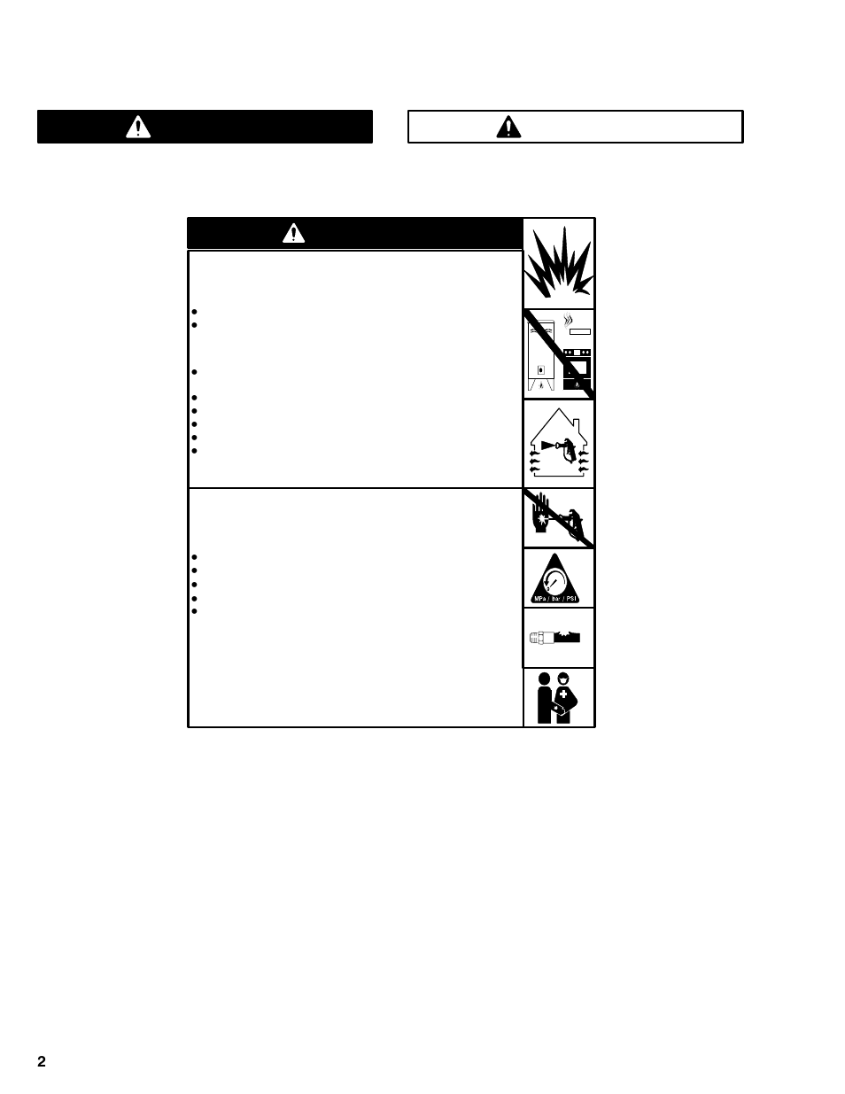 Warnings and cautions, Warning, Caution | Warning symbol, Caution symbol | Hitachi 232624 User Manual | Page 2 / 24