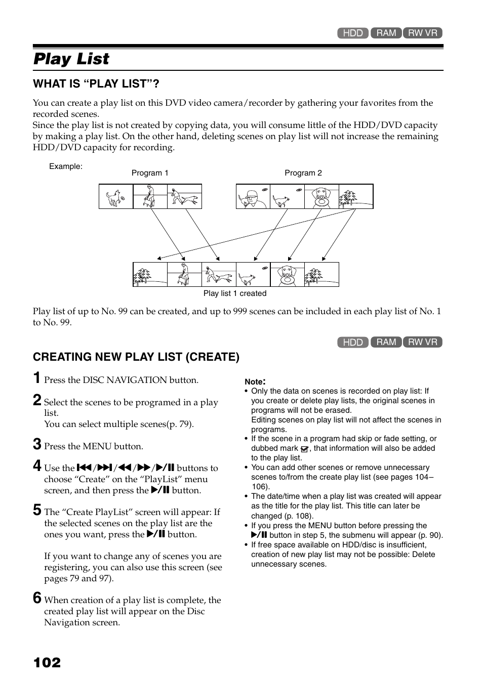 E (p. 102), Play list, P. 102) | P. 102 | Hitachi DZ-HS503 User Manual | Page 102 / 163