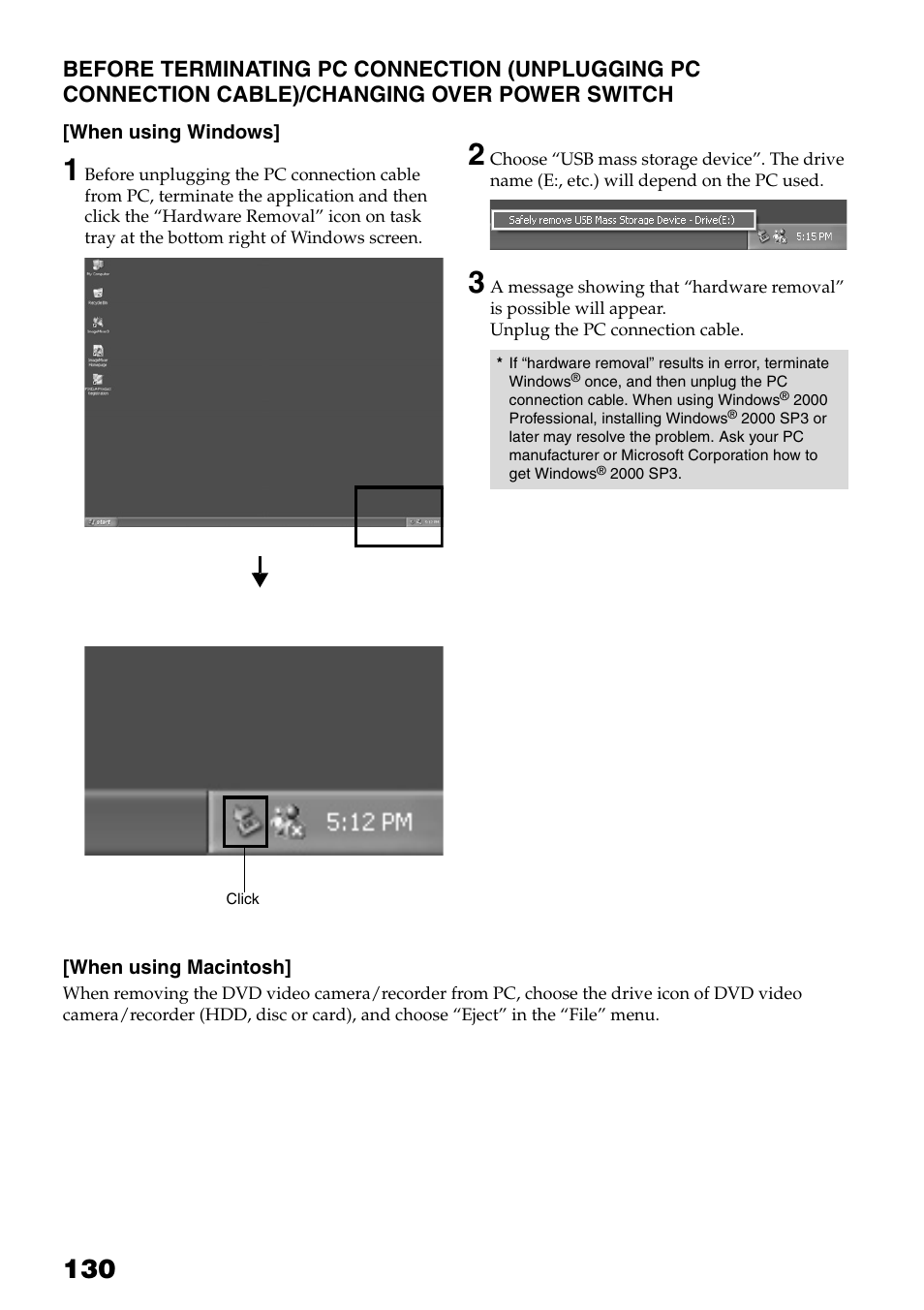 Before terminating pc connection | Hitachi DZ-HS503 User Manual | Page 130 / 163
