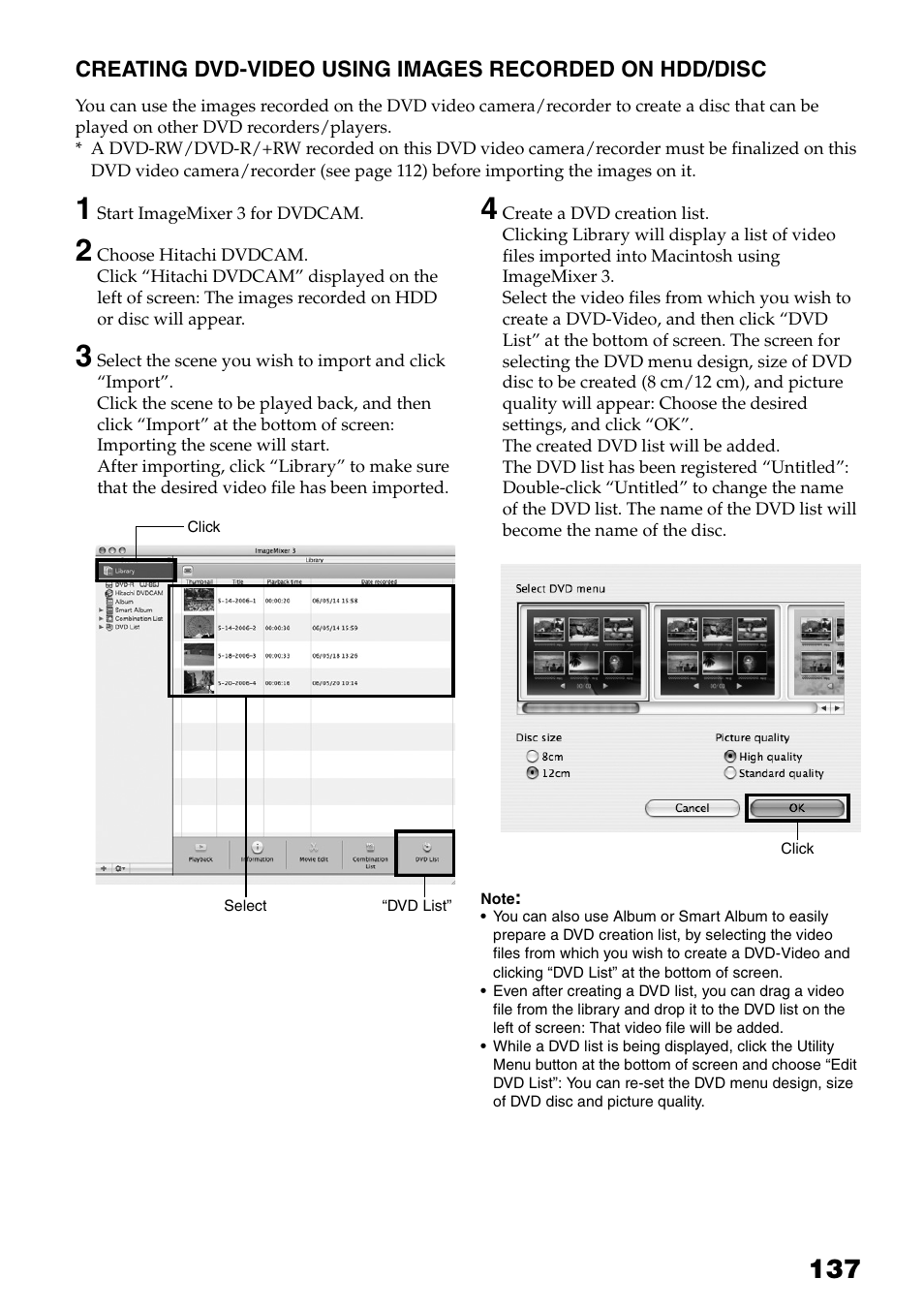 Creating dvd-video using images, Recorded on hdd/disc | Hitachi DZ-HS503 User Manual | Page 137 / 163