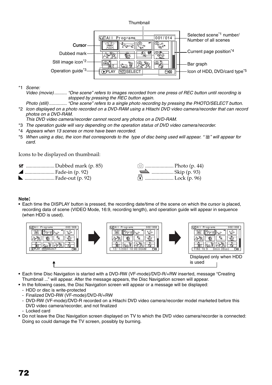 Lock (p. 96) | Hitachi DZ-HS503 User Manual | Page 72 / 163