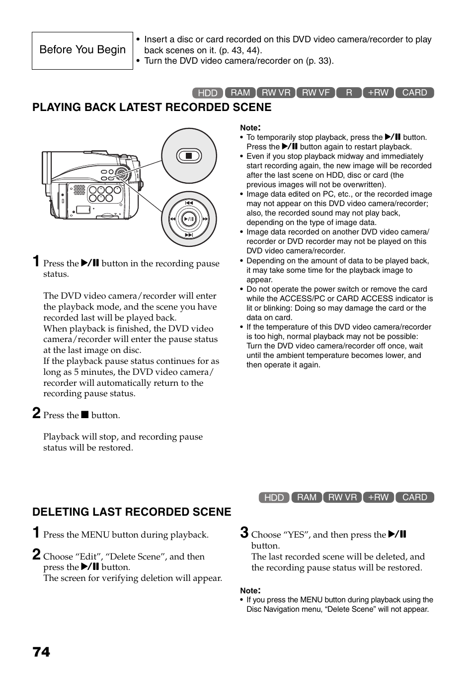 Playing back, P. 74) | Hitachi DZ-HS503 User Manual | Page 74 / 163