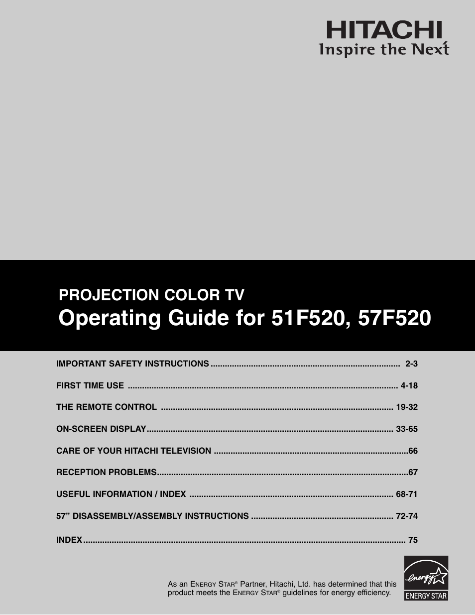 Hitachi 51F520 User Manual | 80 pages