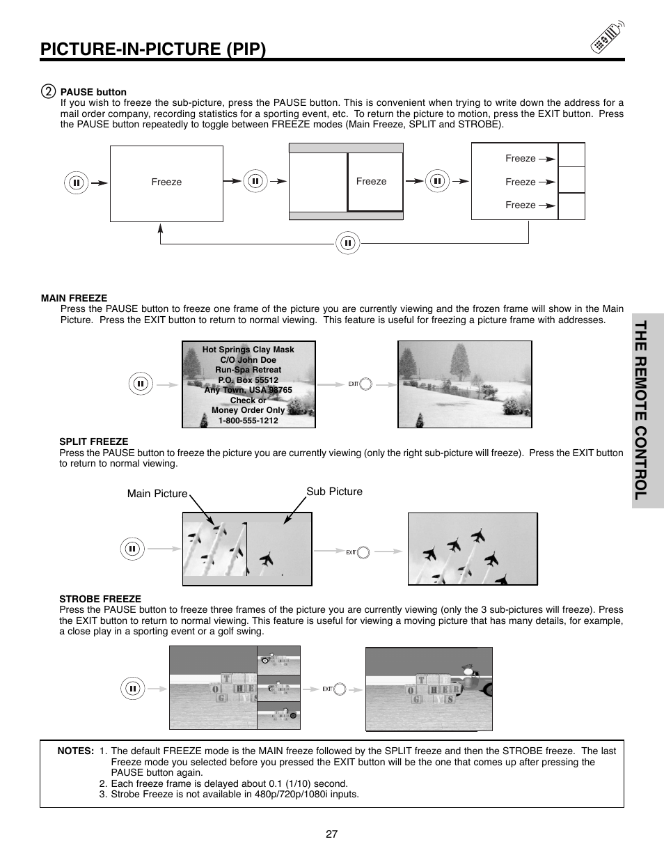 Picture-in-picture (pip), The remote control | Hitachi 51F520 User Manual | Page 27 / 80