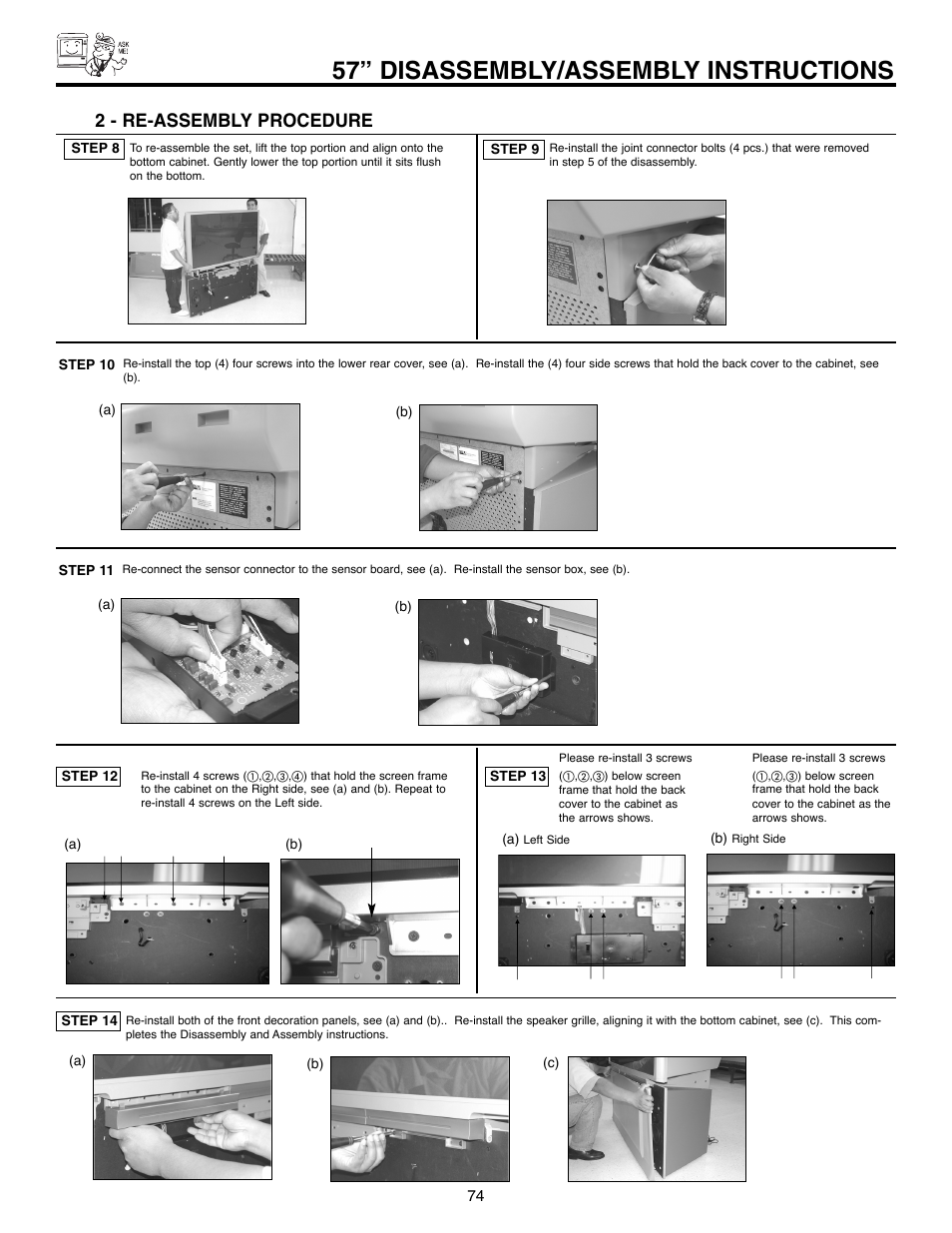 57” disassembly/assembly instructions, 2 - re-assembly procedure | Hitachi 51F520 User Manual | Page 74 / 80