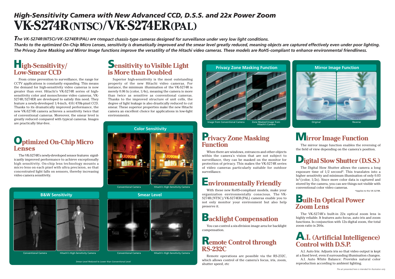 Vk-s274r, Vk-s274er, Ntsc | Hitachi VK-S274R User Manual | Page 2 / 3