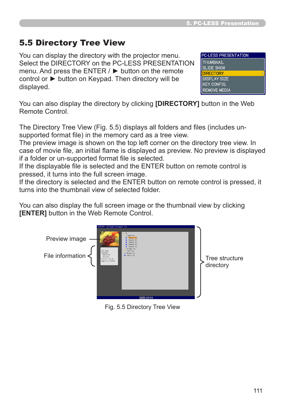 5 .5 directory tree view | Hitachi CP-X268A User Manual | Page 111 / 119