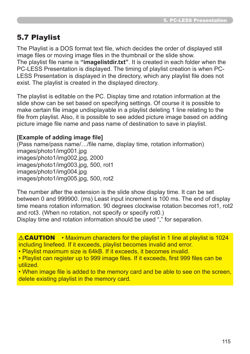 5 .7 playlist | Hitachi CP-X268A User Manual | Page 115 / 119