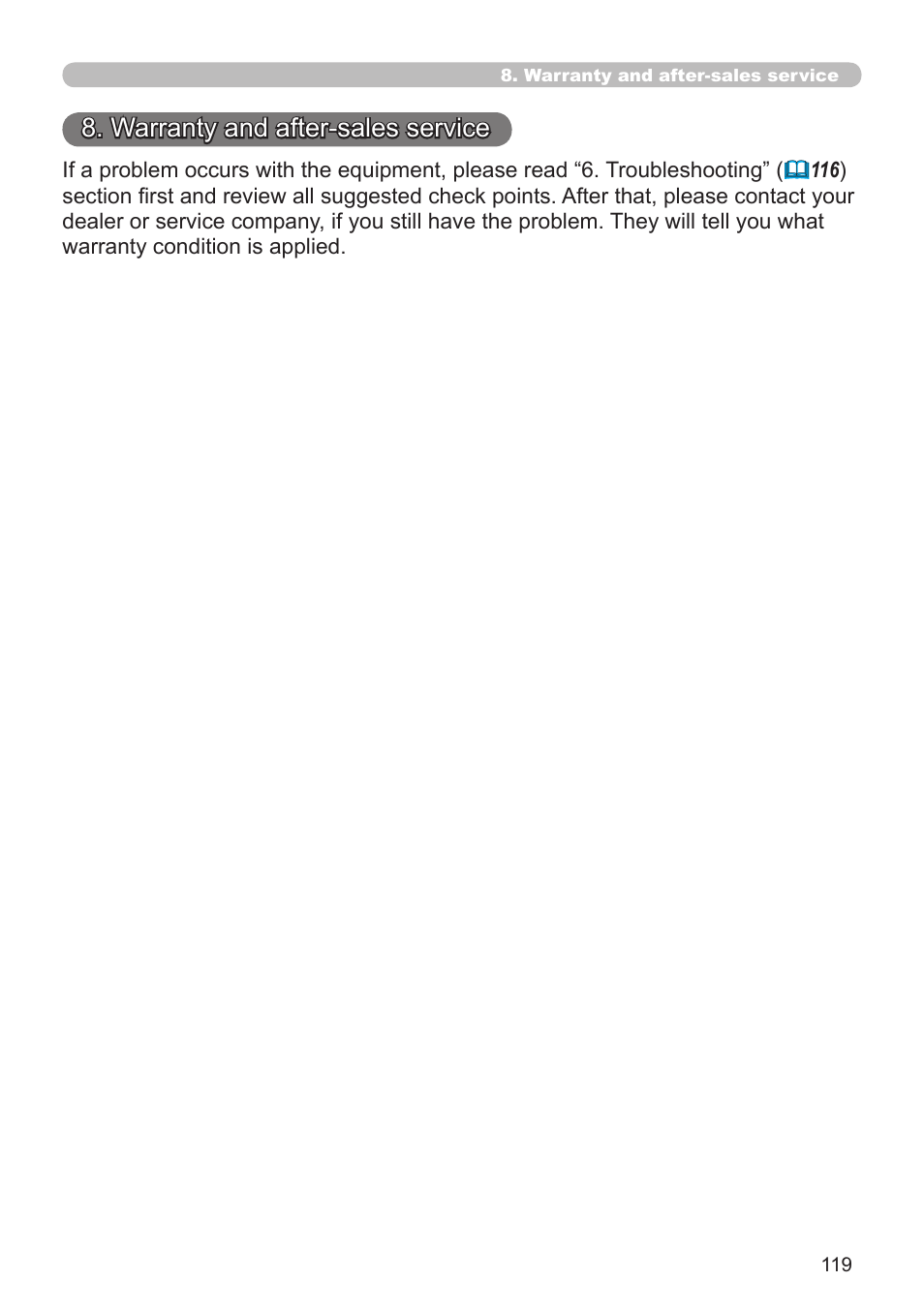 Warranty and after-sales service | Hitachi CP-X268A User Manual | Page 119 / 119
