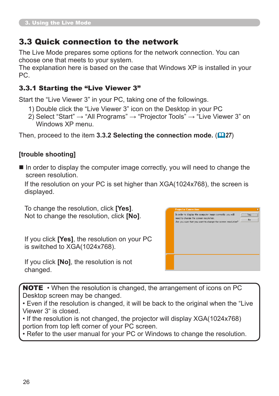 3 .3 quick connection to the network | Hitachi CP-X268A User Manual | Page 26 / 119
