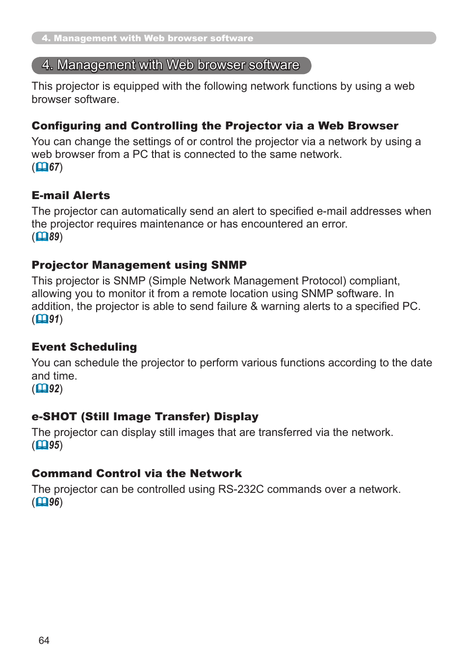 Management with web browser software | Hitachi CP-X268A User Manual | Page 64 / 119