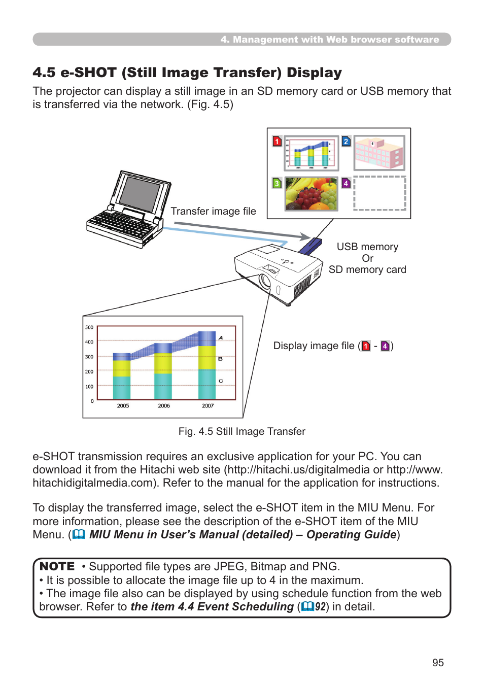 4 .5 e-shot (still image transfer) display | Hitachi CP-X268A User Manual | Page 95 / 119