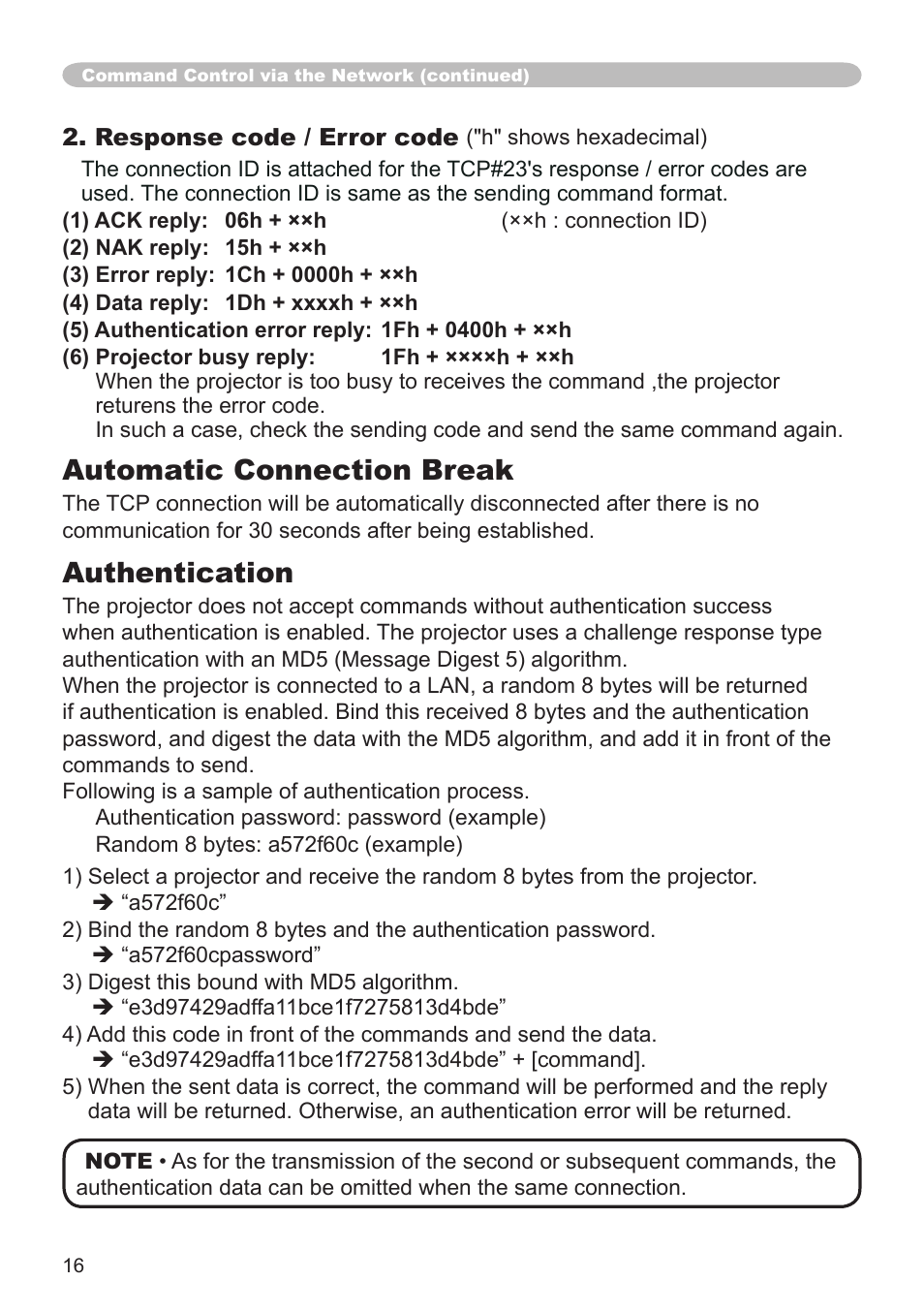 Automatic connection break, Authentication | Hitachi CP-SX8350 User Manual | Page 16 / 38