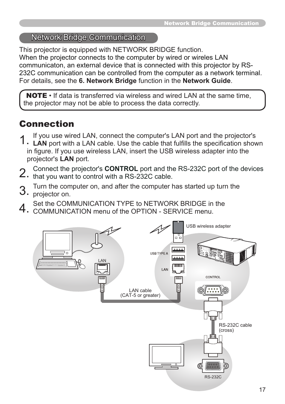 Connection, Network bridge communication | Hitachi CP-SX8350 User Manual | Page 17 / 38