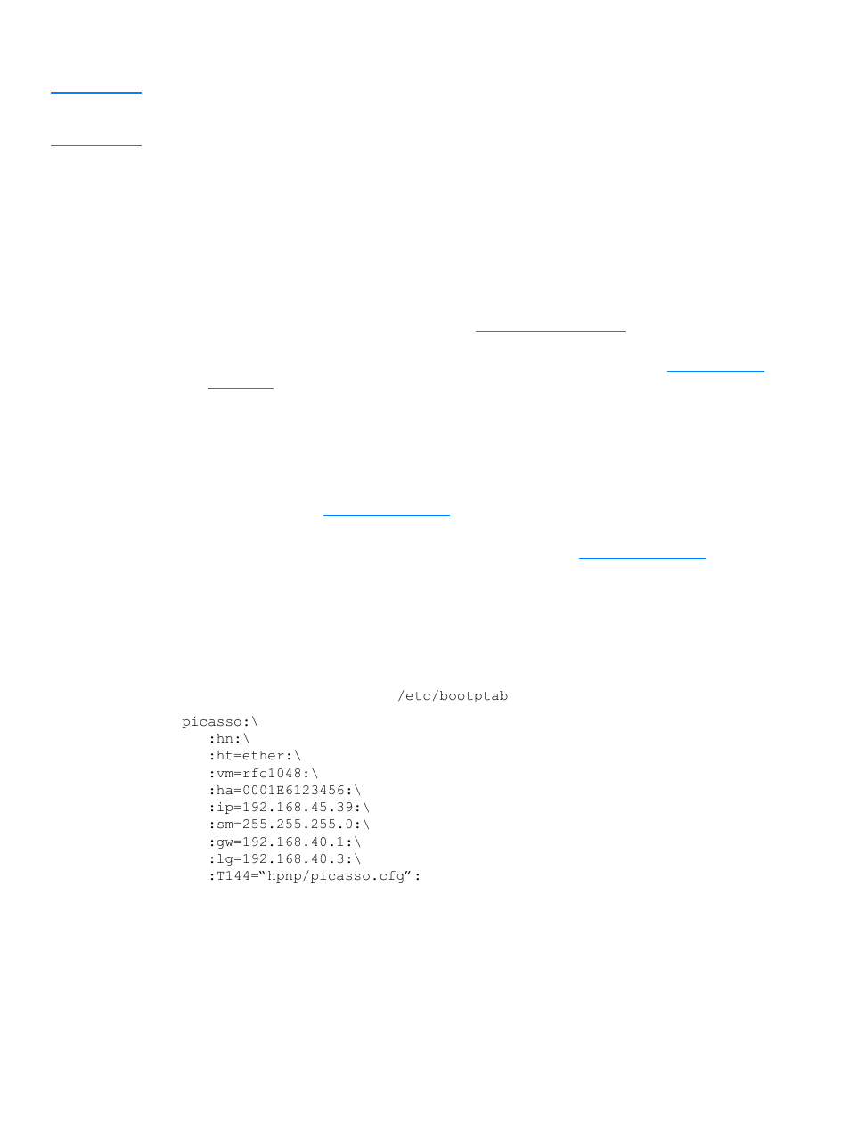 Setting up the bootp server, Windows 2000 or nt servers, Unix servers | Netware bootp servers, Bootptab file entries, Setting up the bootp server bootptab file entries | Hitachi 3300MFP User Manual | Page 117 / 259