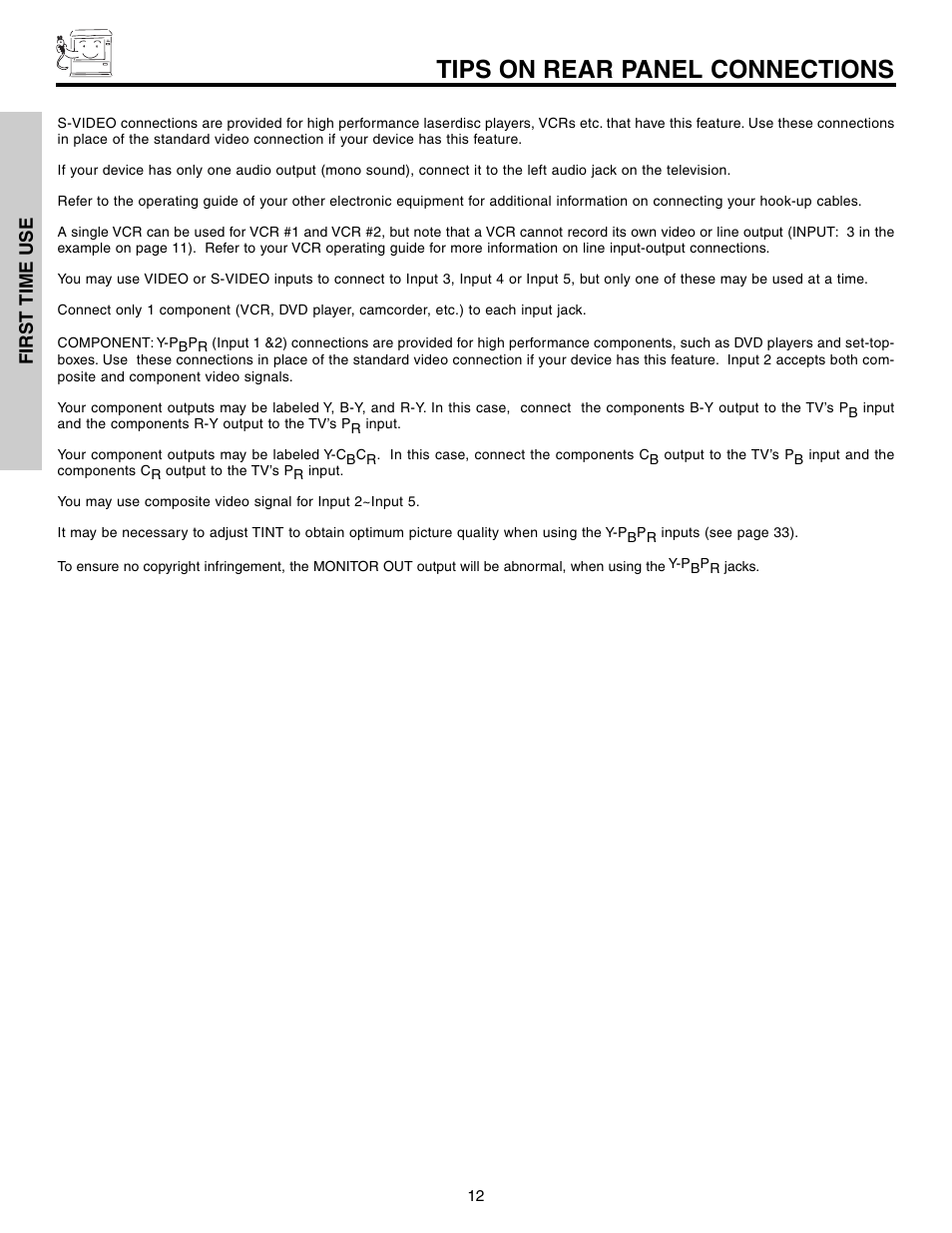 Tips on rear panel connections | Hitachi 53F300 User Manual | Page 12 / 64