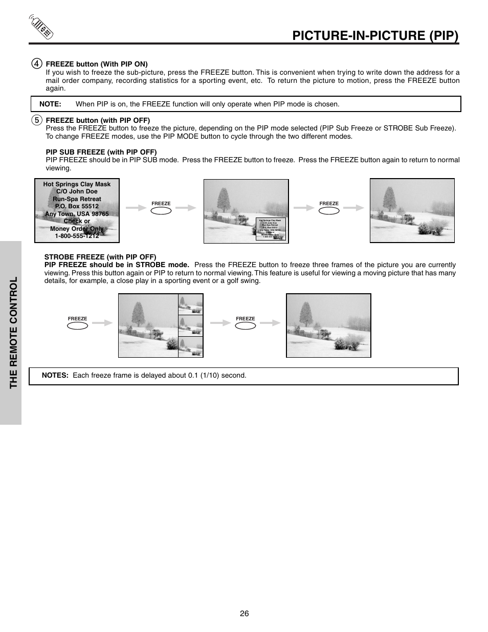 Picture-in-picture (pip), The remo te contr ol | Hitachi 53F300 User Manual | Page 26 / 64