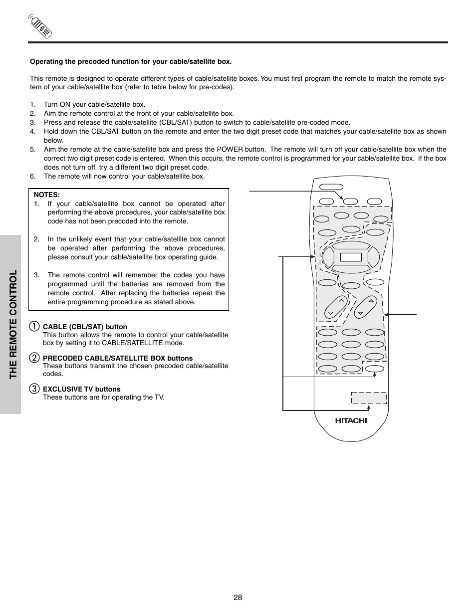 The remo te contr ol | Hitachi 53F300 User Manual | Page 28 / 64