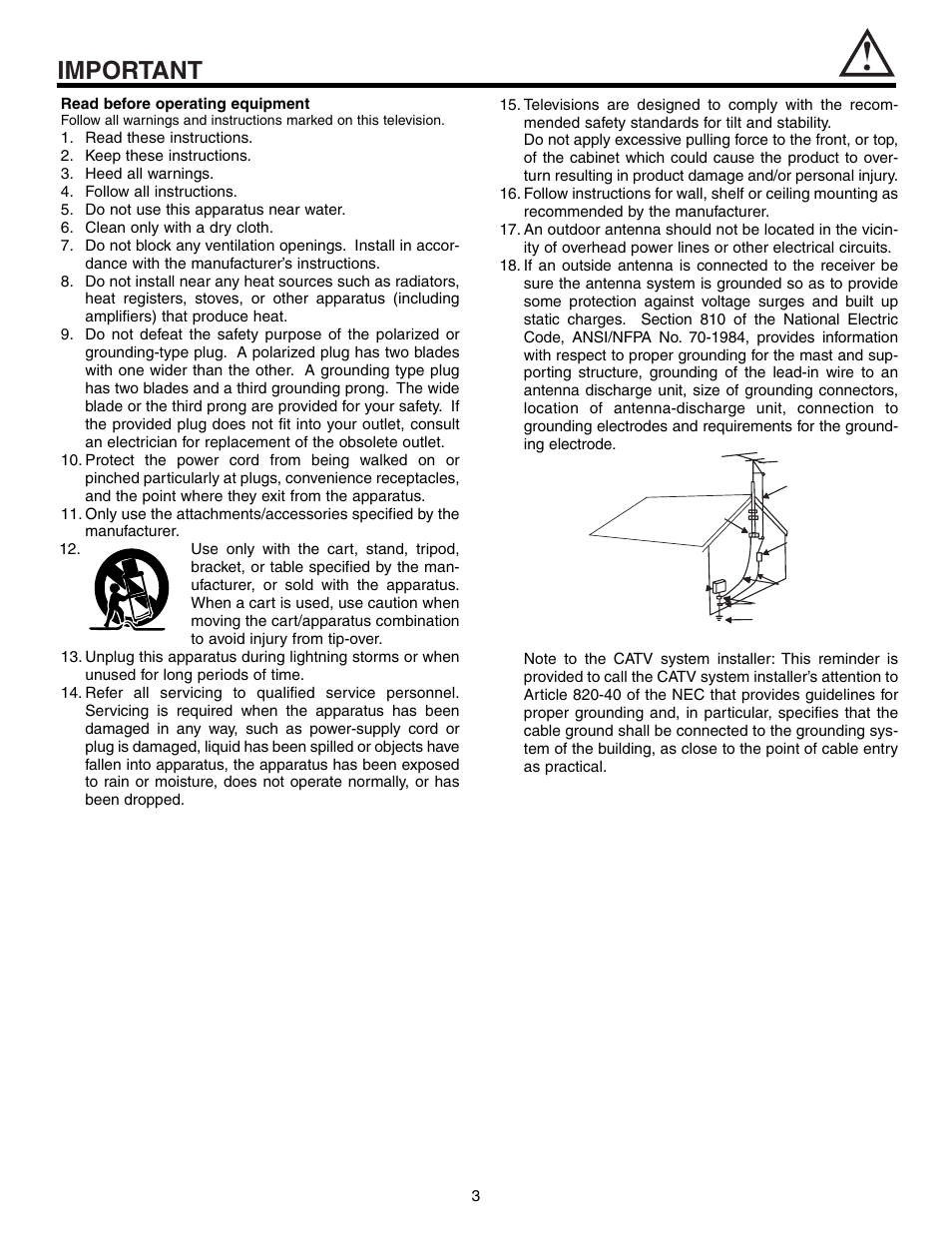 Important, 3read before operating equipment | Hitachi 53F300 User Manual | Page 3 / 64