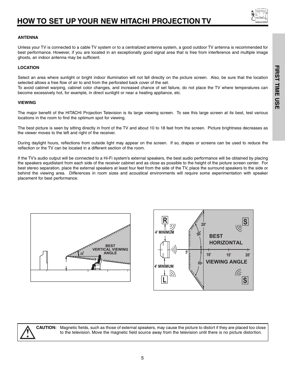 How to set up your new hitachi projection tv, Sl r | Hitachi 53F300 User Manual | Page 5 / 64