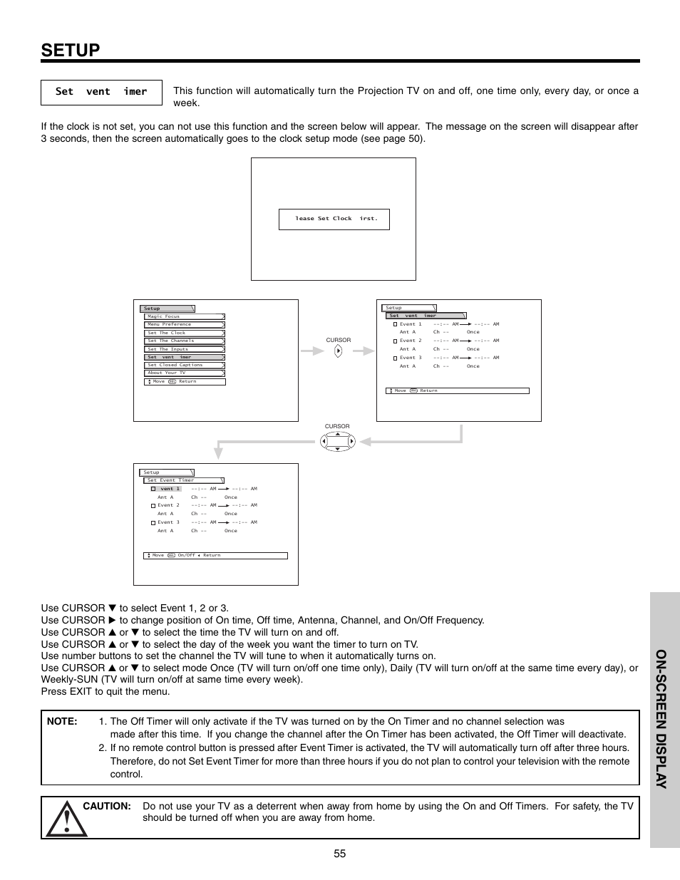Setup, On-screen displa y | Hitachi 53F300 User Manual | Page 55 / 64