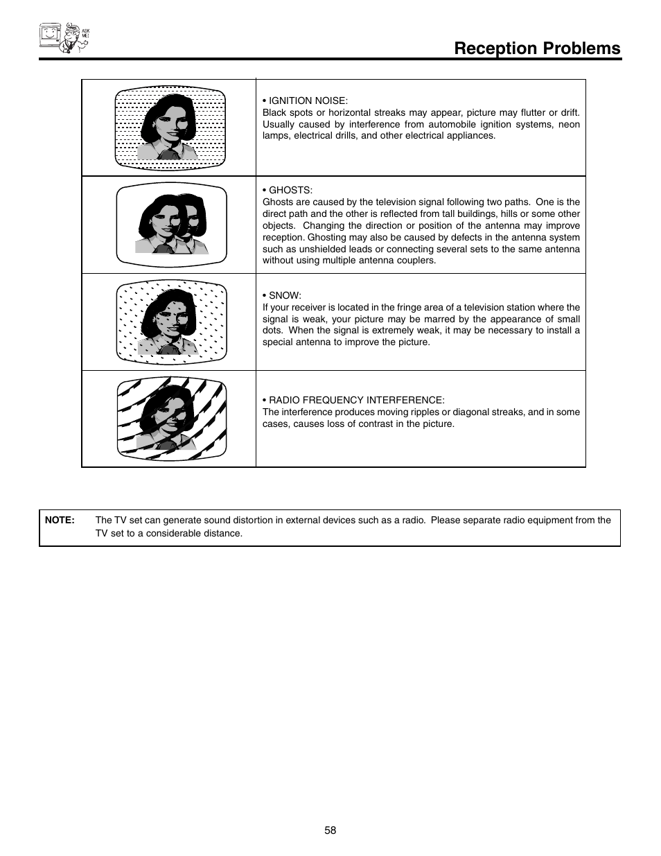 Reception problems | Hitachi 53F300 User Manual | Page 58 / 64