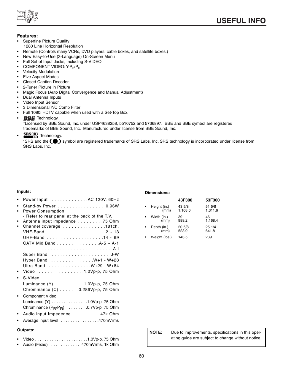 Useful info | Hitachi 53F300 User Manual | Page 60 / 64