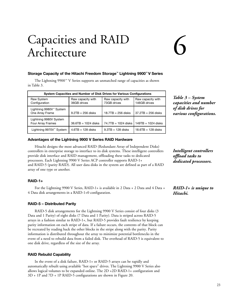 Capacities and raid architecture | Hitachi STORAGE 9900 User Manual | Page 33 / 85