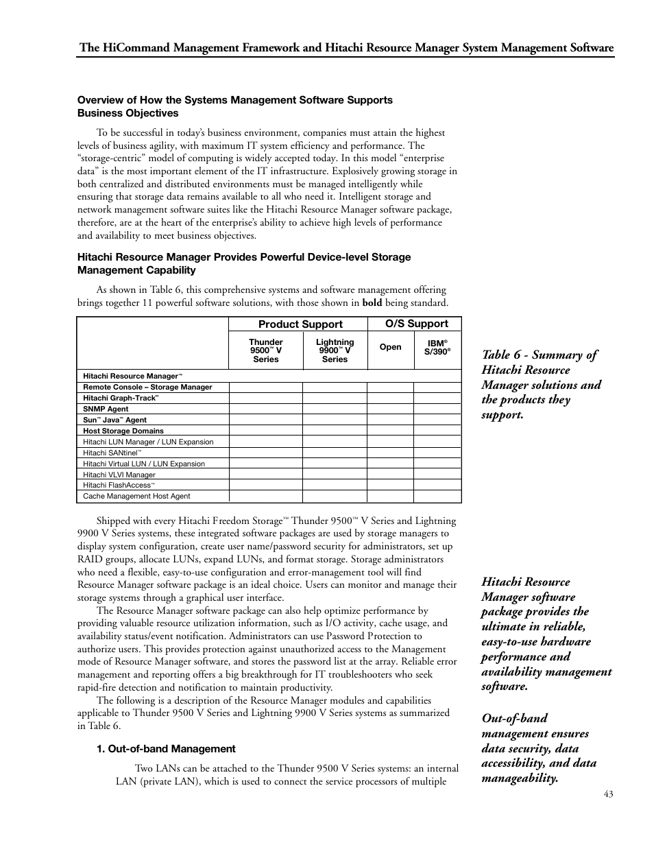 Thunder 9500, Product support, O/s support | Hitachi STORAGE 9900 User Manual | Page 53 / 85