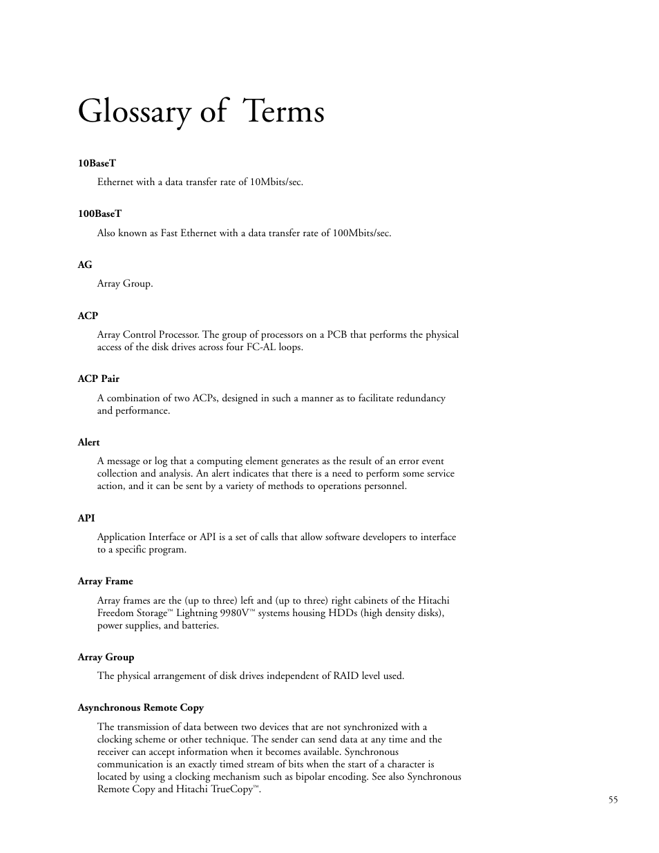 Glossary of terms | Hitachi STORAGE 9900 User Manual | Page 65 / 85