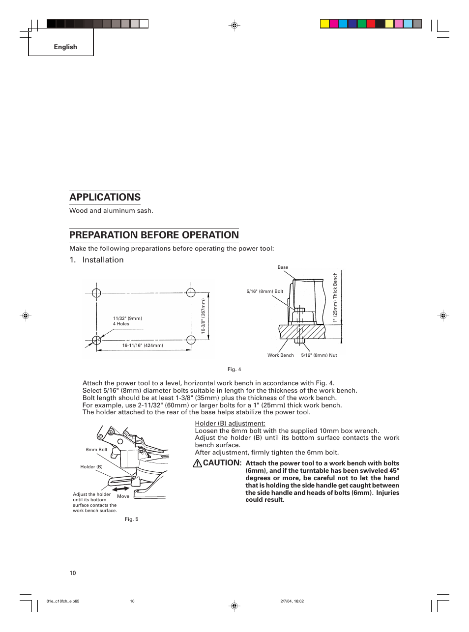 Applications, Preparation before operation, Installation | Caution | Hitachi C 10FCE User Manual | Page 10 / 76