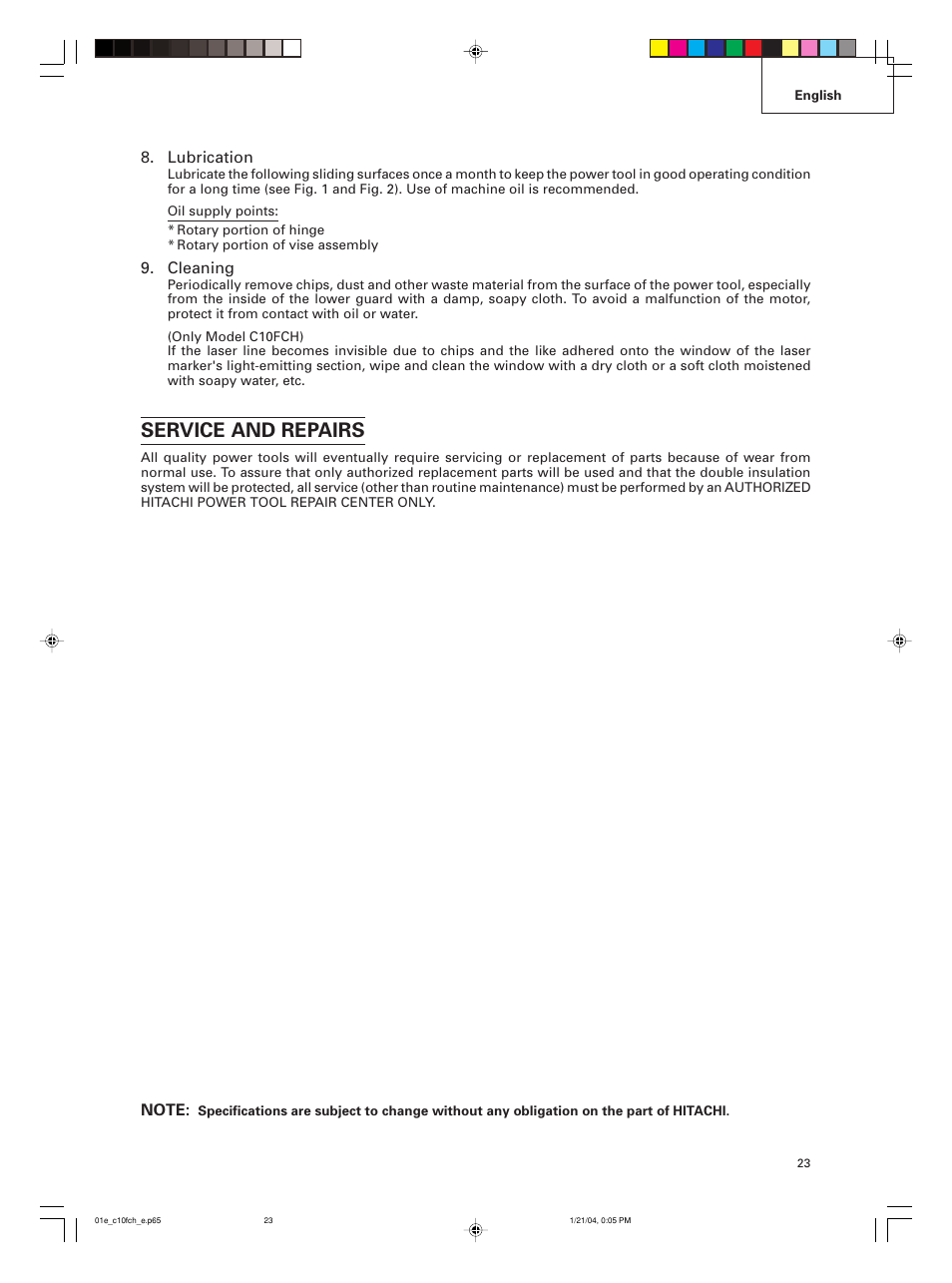 Service and repairs | Hitachi C 10FCE User Manual | Page 23 / 76