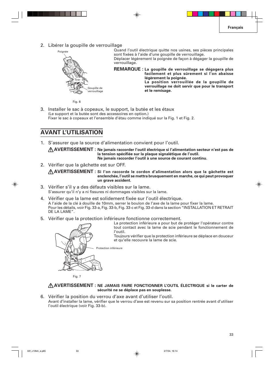 Avant l’utilisation | Hitachi C 10FCE User Manual | Page 33 / 76