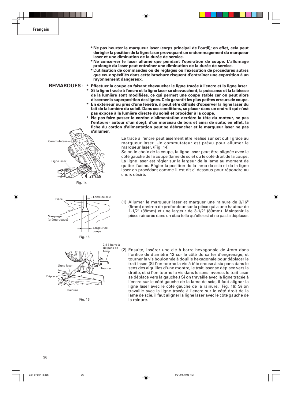 Remarques | Hitachi C 10FCE User Manual | Page 36 / 76