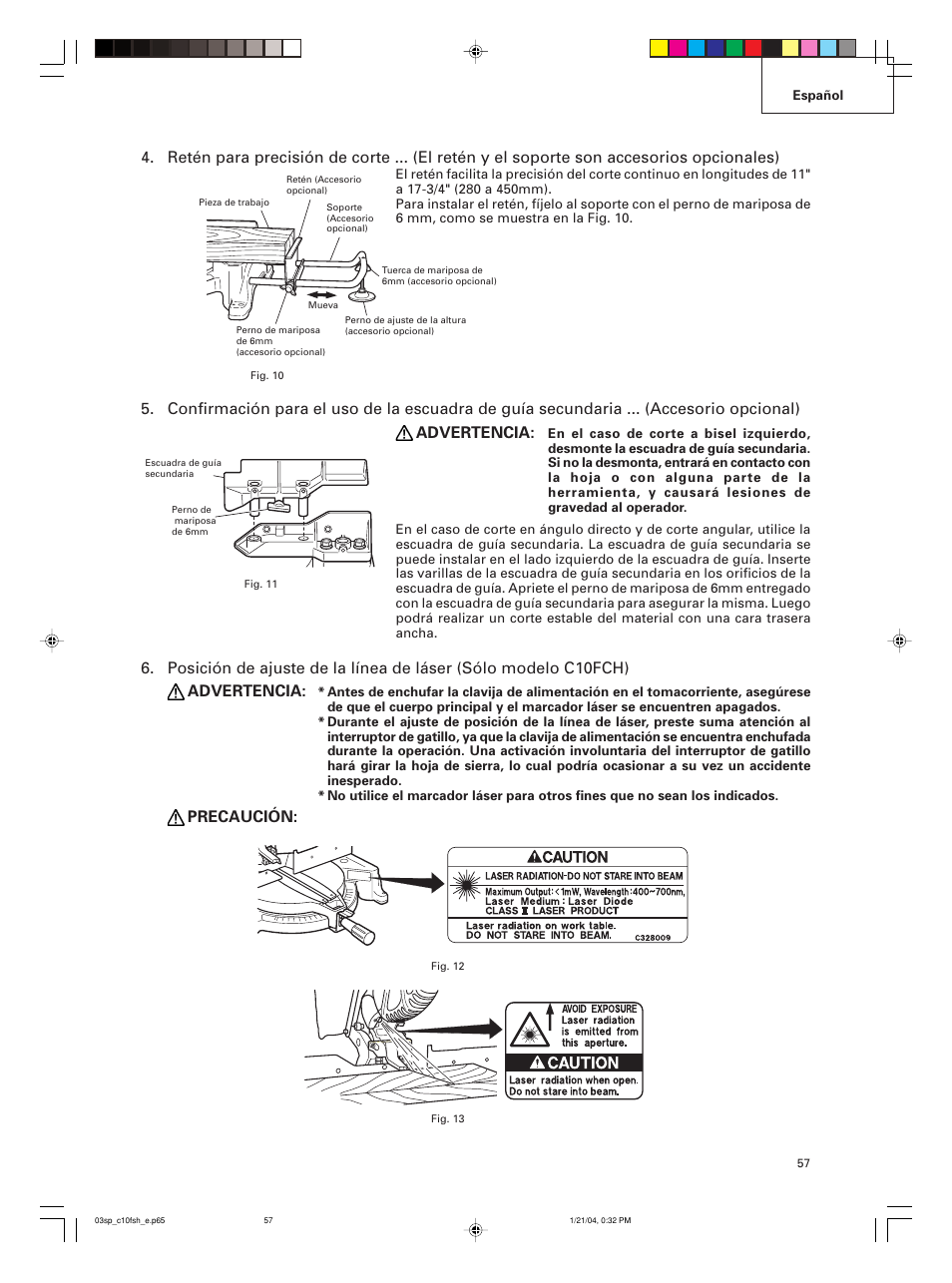 Precaución | Hitachi C 10FCE User Manual | Page 57 / 76